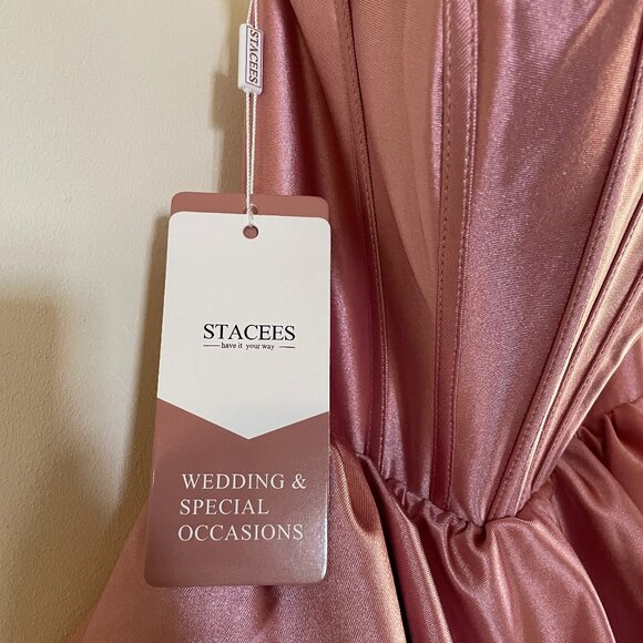 A-line Square Neckline Strapless Corset Ruffle Slit Long Prom Dress with Beads - Picture 9 of 9